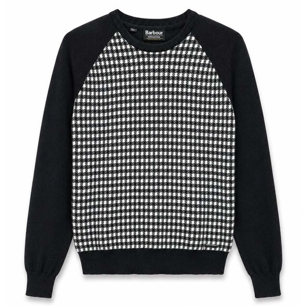 Barbour International Booker Black Houndstooth Knit Sweater UK Size 12, US 8